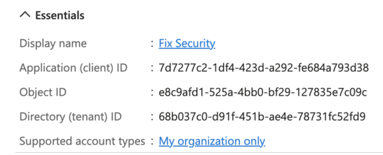 Azure application (client) ID &amp; directory (tenant) ID