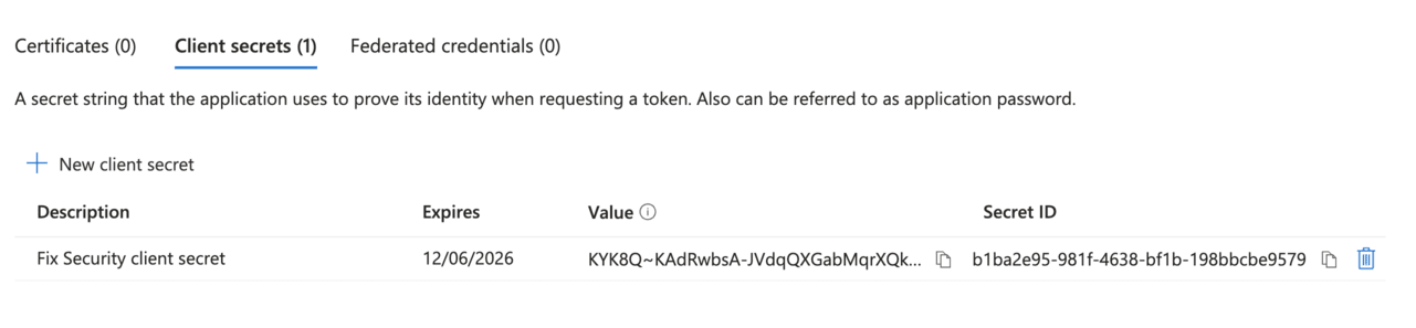 Azure client secret value